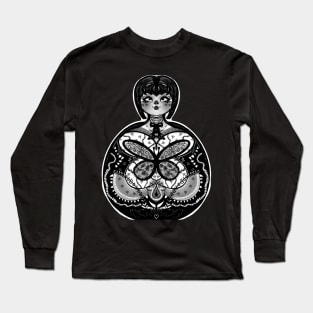 black and white mandala butterfly girl Long Sleeve T-Shirt